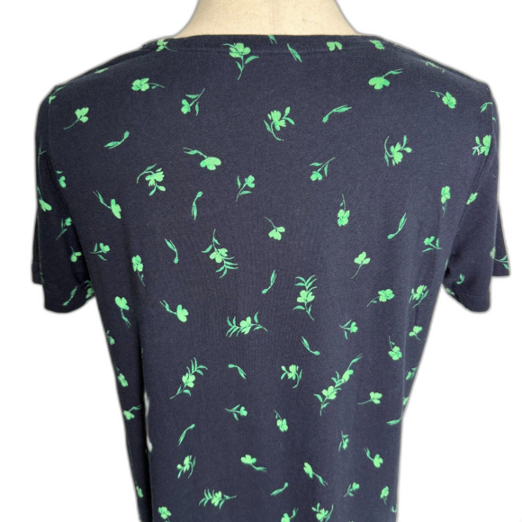 J. Jill SLEEP Navy Blue w/ Green Leaves Nightgown Sz Large Soft 100% Pima Cotton - Picture 4 of 10